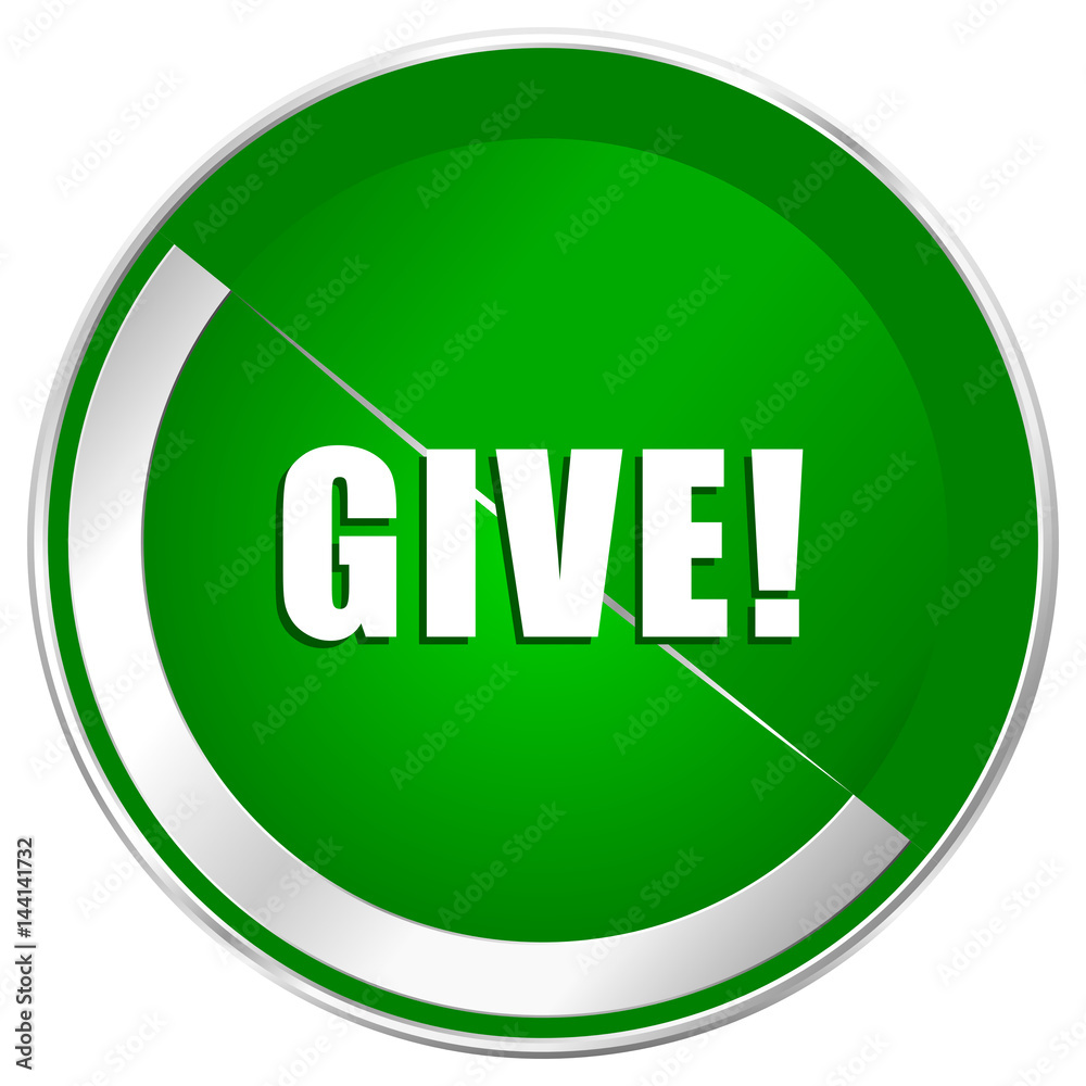Poster give silver metallic border green web icon for mobile apps and internet.