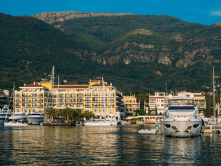 Fototapeta na wymiar Regent Hotel, Tivat, Montenegro Porto Montenegro marina