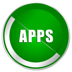 Apps silver metallic border green web icon for mobile apps and internet.
