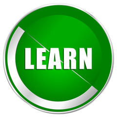 Learn silver metallic border green web icon for mobile apps and internet.