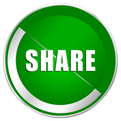 Share silver metallic border green web icon for mobile apps and internet.
