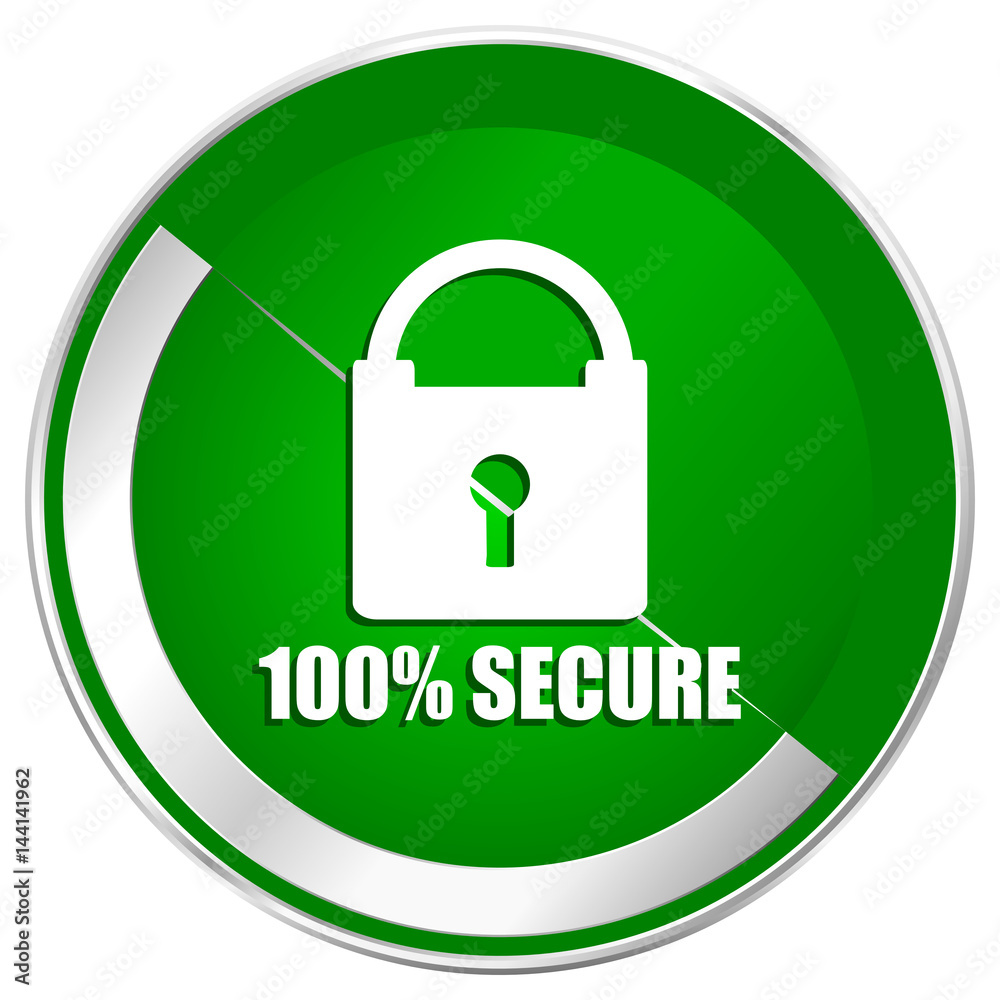 Aufkleber secure silver metallic border green web icon for mobile apps and internet.