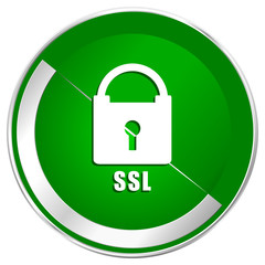 Csl silver metallic border green web icon for mobile apps and internet.