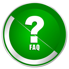 Faq silver metallic border green web icon for mobile apps and internet.