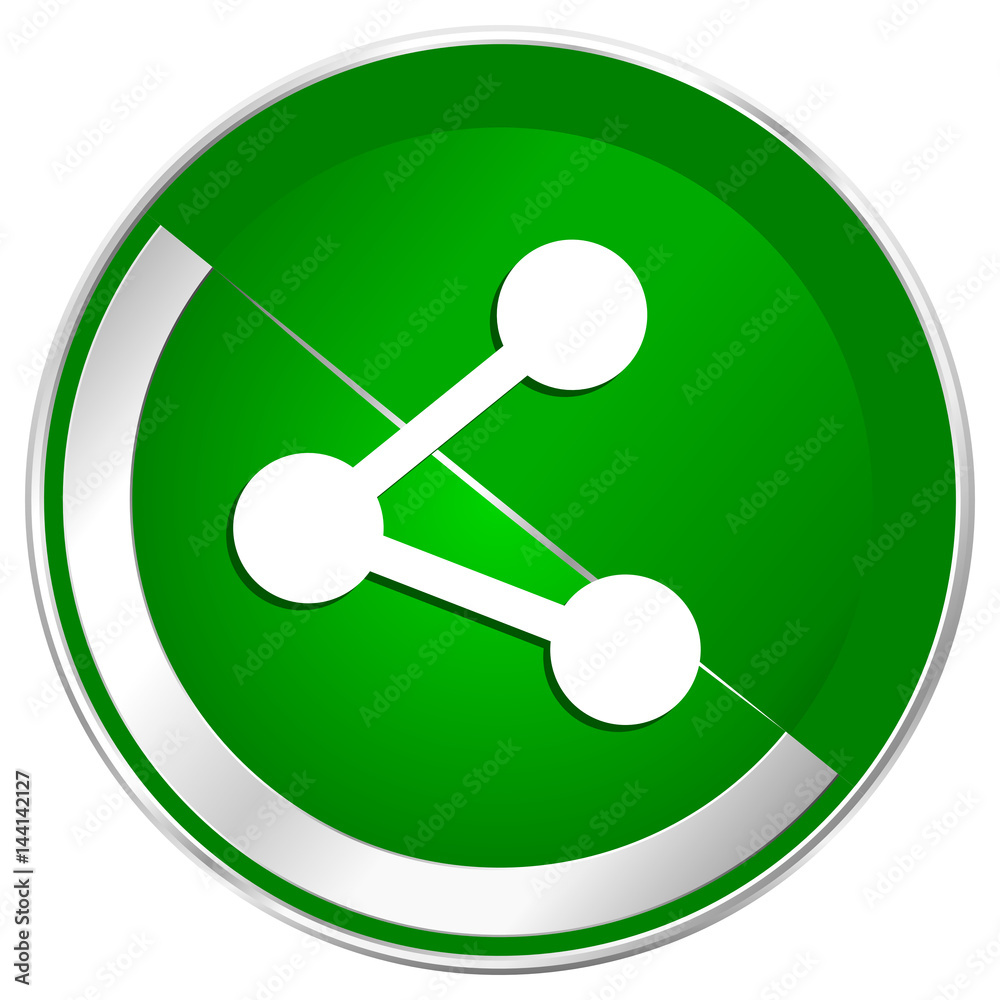 Poster share silver metallic border green web icon for mobile apps and internet.