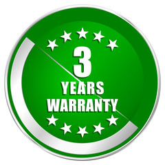 Warranty guarantee 3 year silver metallic border green web icon for mobile apps and internet.