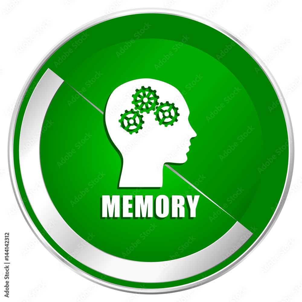 Poster memory silver metallic border green web icon for mobile apps and internet.