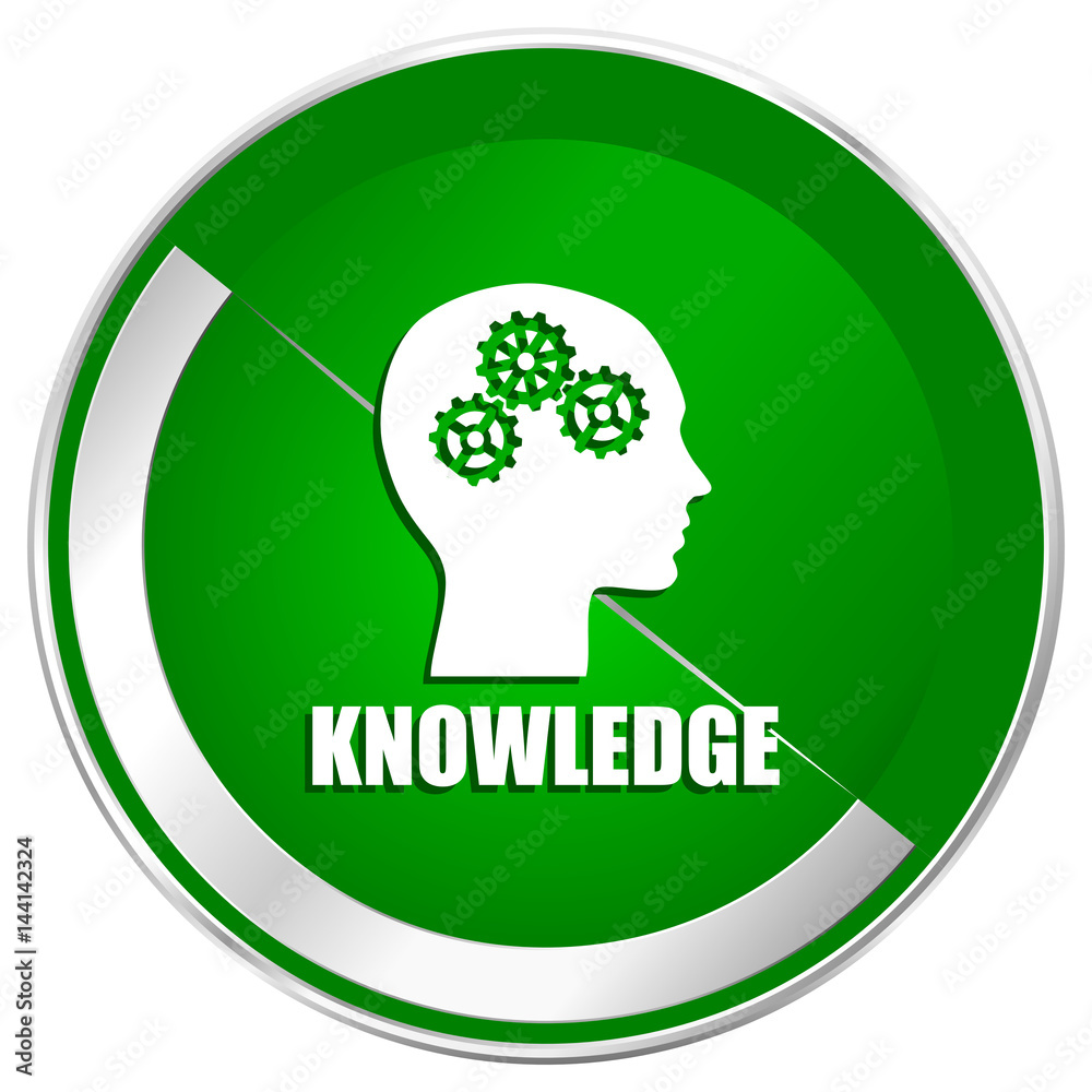 Poster knowledge silver metallic border green web icon for mobile apps and internet.