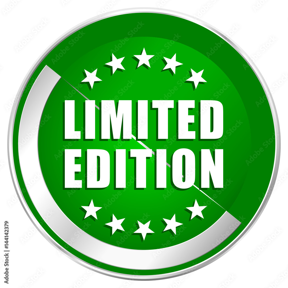 Poster limited edition silver metallic border green web icon for mobile apps and internet.