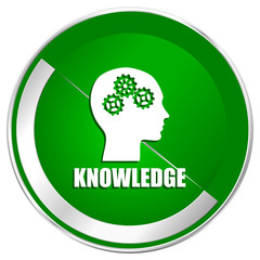Knowledge silver metallic border green web icon for mobile apps and internet.