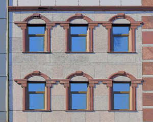 the urban façade of an office building close-up