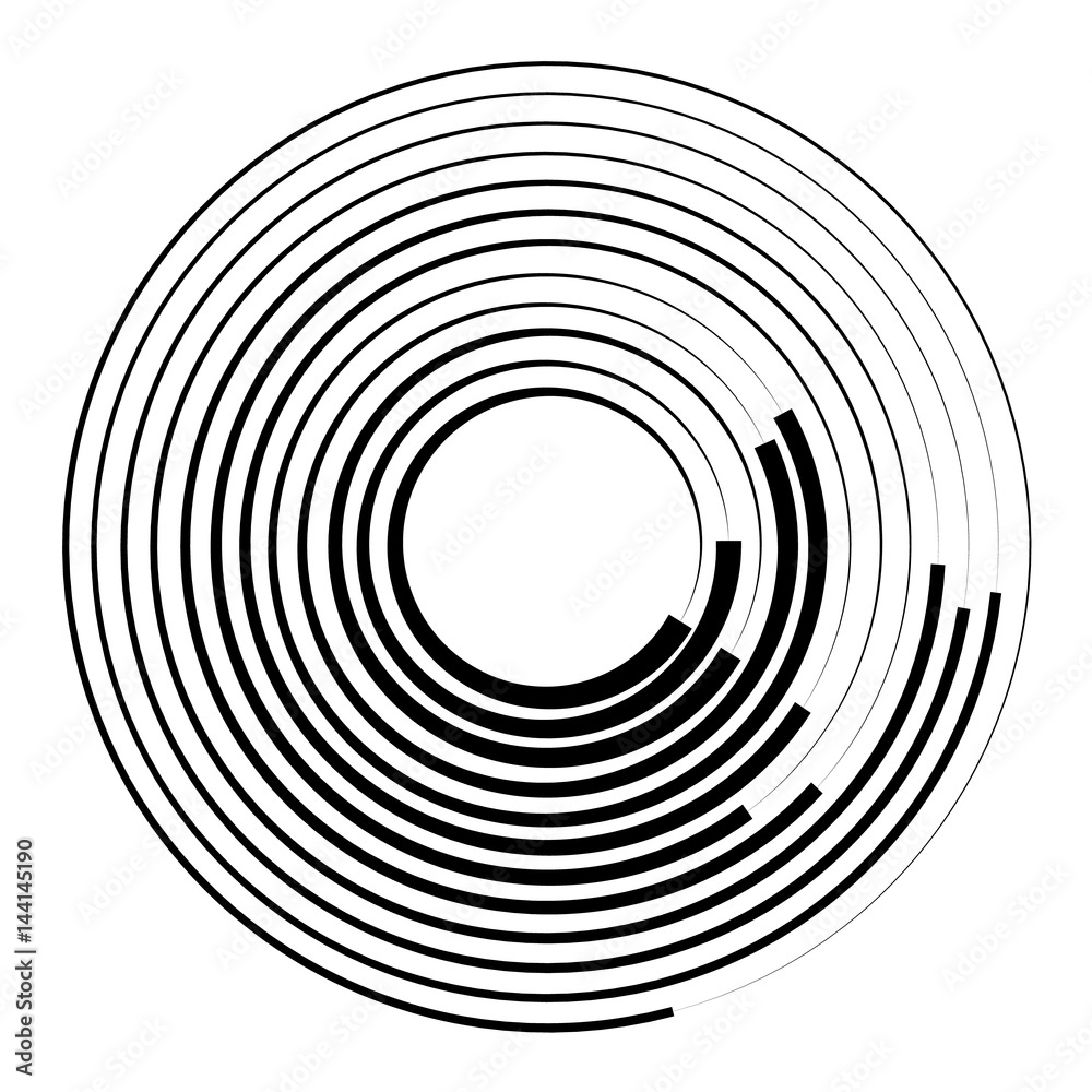 Poster concentric circles geometric element. radial, radiating circular graphic.