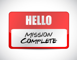 mission complete name tag sign concept