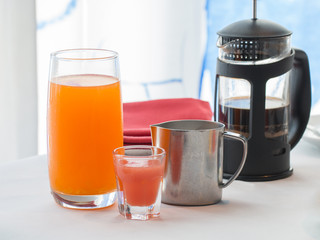 coffee and orange juice  for breakfast.