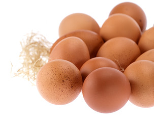 Isolate Close up Hen Eggs Lay on Straw