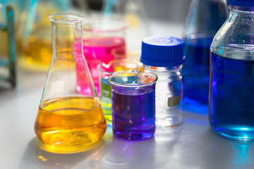 Test tubes with colorful chemicals