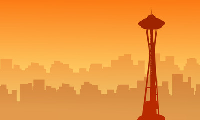 Silhouette of seattle space needle tower scenery - 144149121