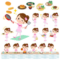 Pop idol in pink costume cooking