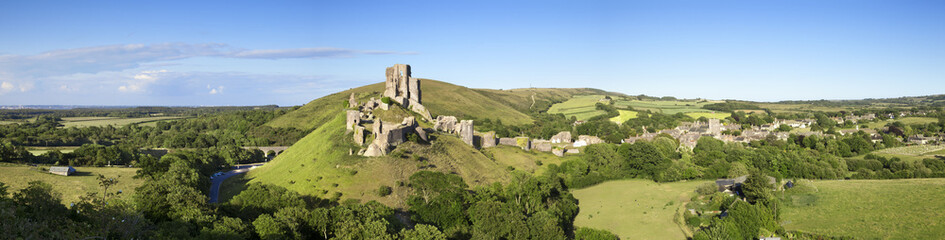 Corfe Castle Panorama Dorset England