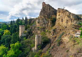 Ruins and towers of Narikala Fortress in Tbilisi, Georgia
