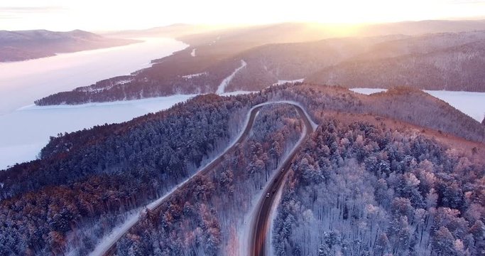 Road in the winter forest.
