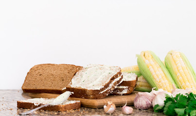 Bread and garlic butter.