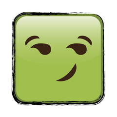 Smirking cartoon face in square shape, icon over white background. colorful design. vector illustration