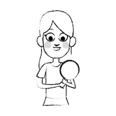 young girl holding ball icon image vector illustration design 