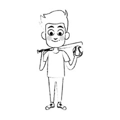 young boy holding baseball bat and ball  icon image vector illustration design 