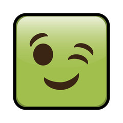 happy cartoon face in square shape, icon over white background. colorful design. vector illustration