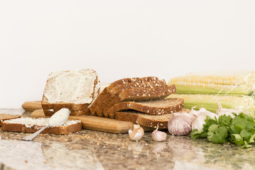 Bread and garlic butter.