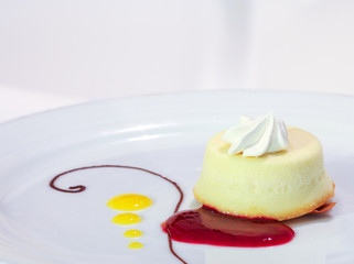 Cheesecake with berries sauce.