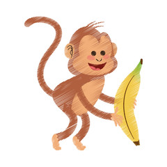 monkey playing with big banana cartoon icon image vector illustration design 