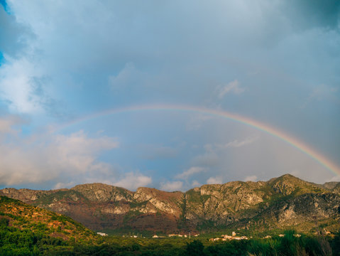 Double rainbow over the mountains. Montenegrin Mountains, the Balkans.