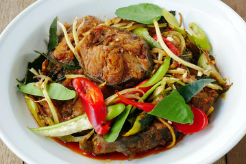 Spicy fried stir catfish  with chilli paste