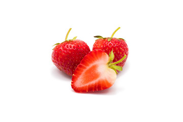 Three strawberries  isolated on white background.