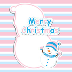 Cute snowman vector cartoon on pink striped background for Xmas postcard, wallpaper, and greeting card, vector illustration