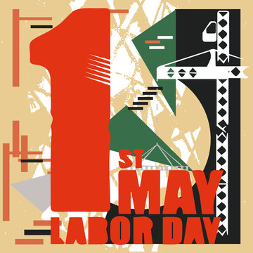 May 1,  the festival of spring and labor, the International Workers' Solidarity Day. Postcard, banner, poster. Picture of a faucet with a stove