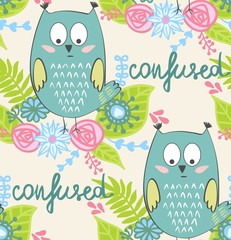 vector illustration of a cartoon owl. Confusion.