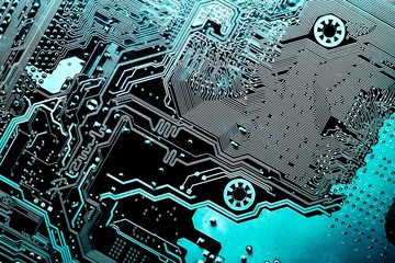 Circuit board. Electronic computer hardware technology. Motherboard digital chip. Tech science...
