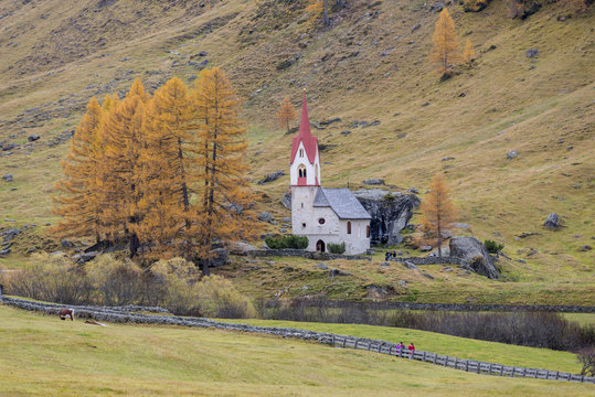 Predoi/Prettau, Aurina Valley, South Tyrol, Italy. The chapel of the Holy Spirit