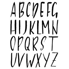 Hand drawn dry brush font. Modern brush lettering. Grunge style alphabet. Vector illustration.