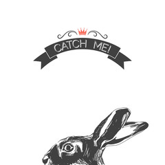 Poster with hare portrait. Vector illustration.