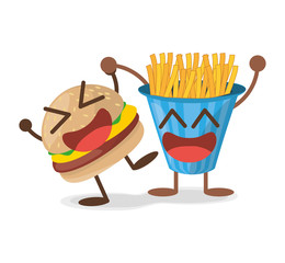 kawaii burger french fries fast food vector illustration eps 10