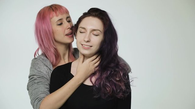Couple lesbian women flirt