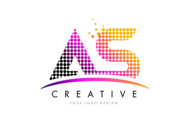 AS A S Letter Logo Design with Magenta Dots and Swoosh