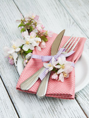 table setting with spring blossom