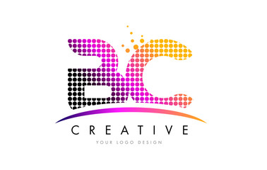BC B C Letter Logo Design with Magenta Dots and Swoosh