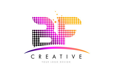 BF B F Letter Logo Design with Magenta Dots and Swoosh