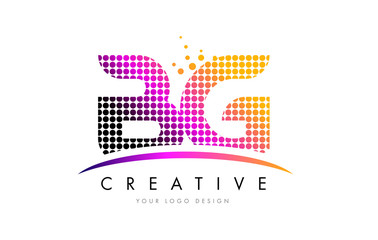 BG B G Letter Logo Design with Magenta Dots and Swoosh